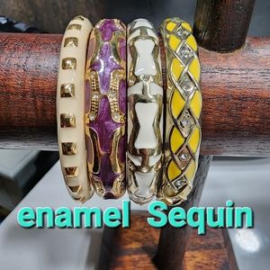 Enameled Jewelry lot 4 enamel rhinestone bracelet 2 bracelets signed Sequin